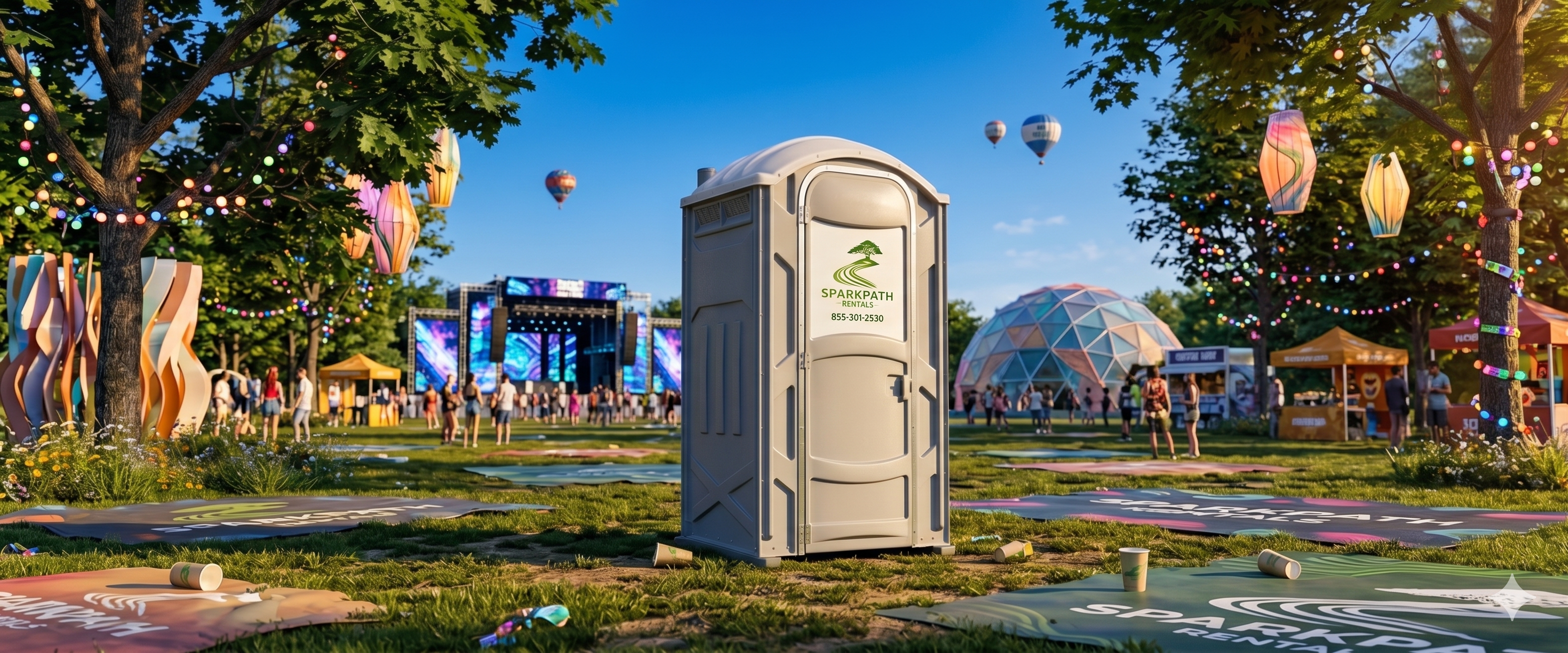 Portable restroom unit at outdoor event